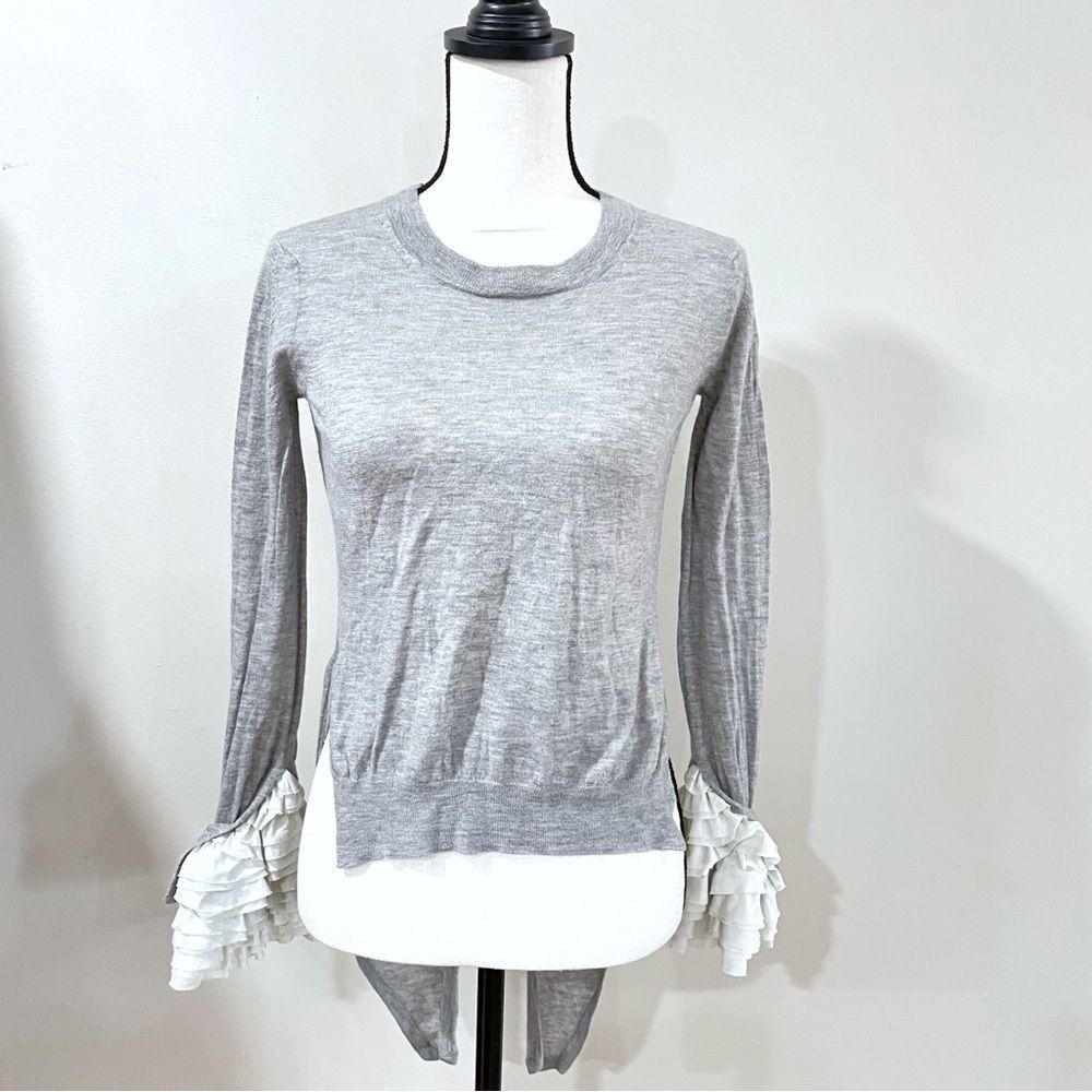 3.1 Phillip Lim Gray Merino Wool Cashmere Ruffle Cuff Sweater, Women Size XS